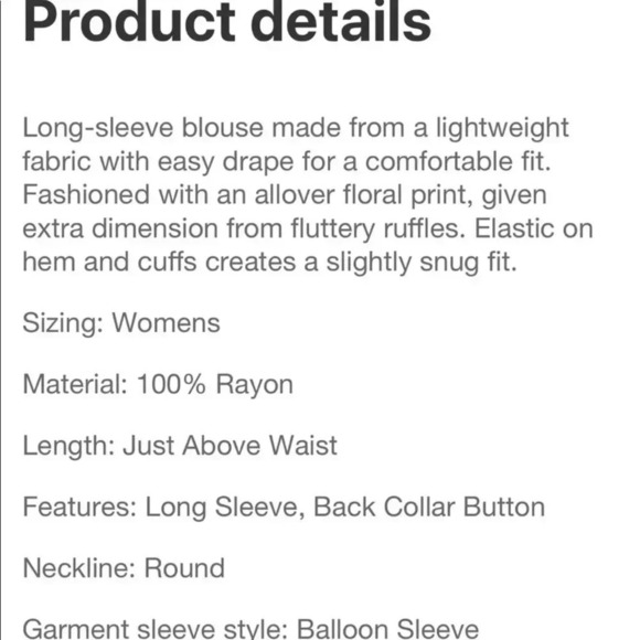 Wild Fable Women's Size Small Black Floral Ruffle Blouse Long Sleeve Cottagecore - Picture 7 of 8